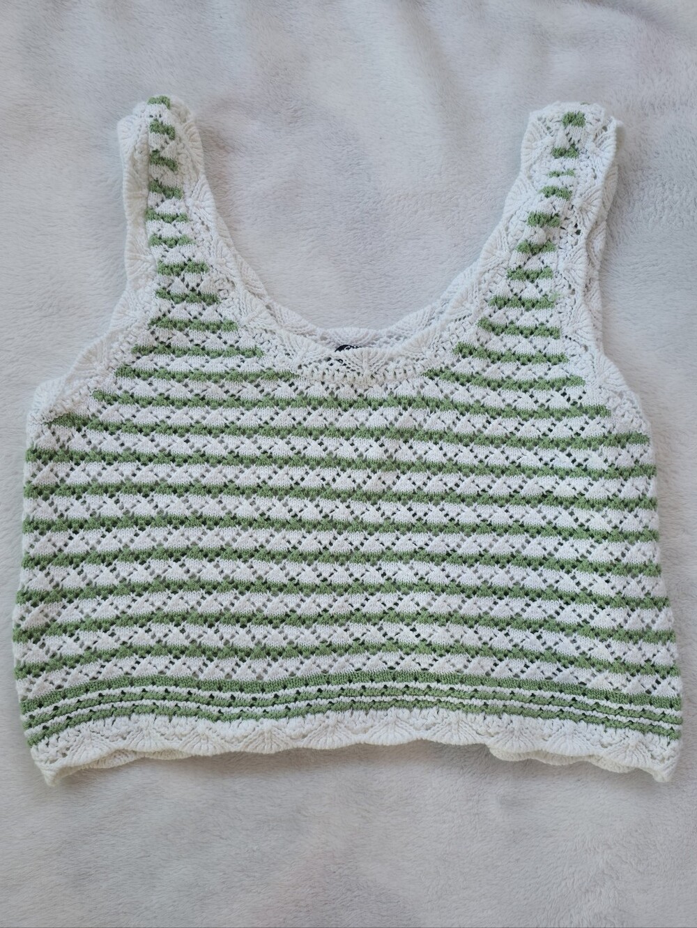 H&M White and Light Green Crochet Crop Tank Top